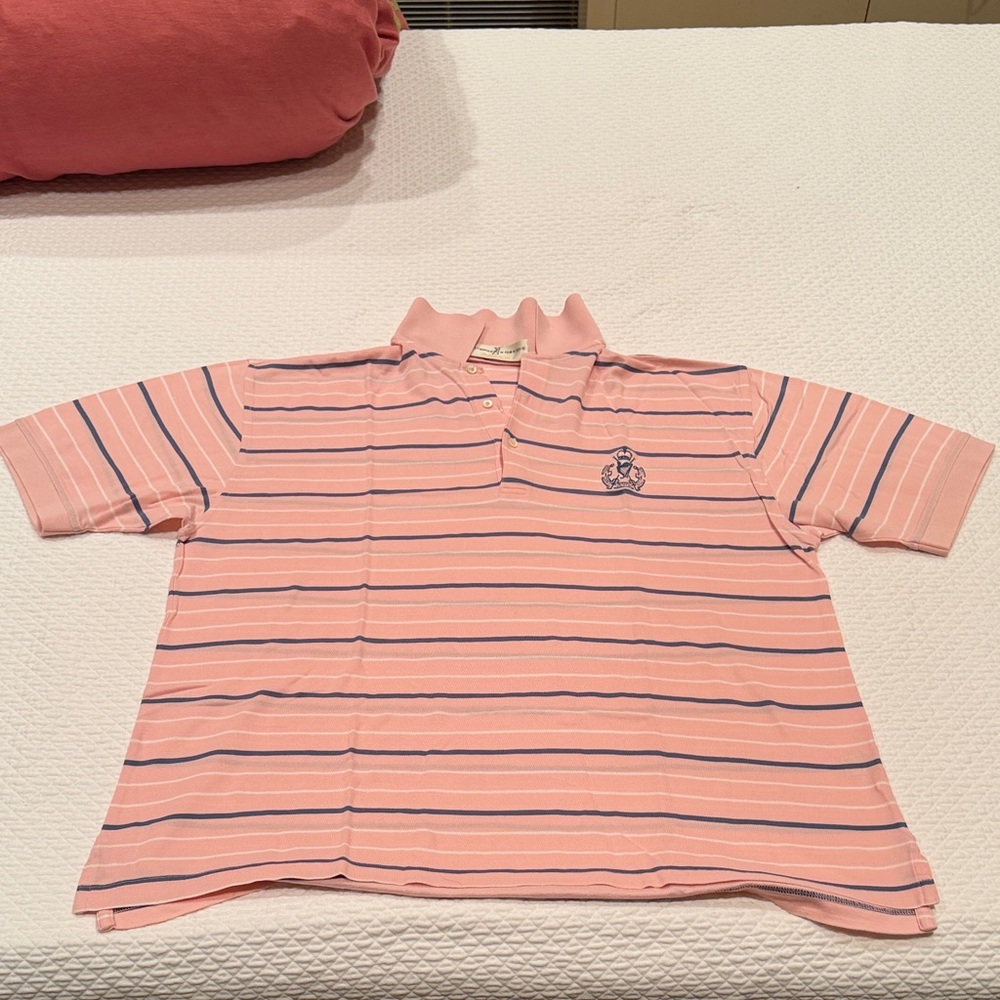 Vintage Embroidered Pink Striped Men’s Polo Shirt (Royal County Down Golf Club)